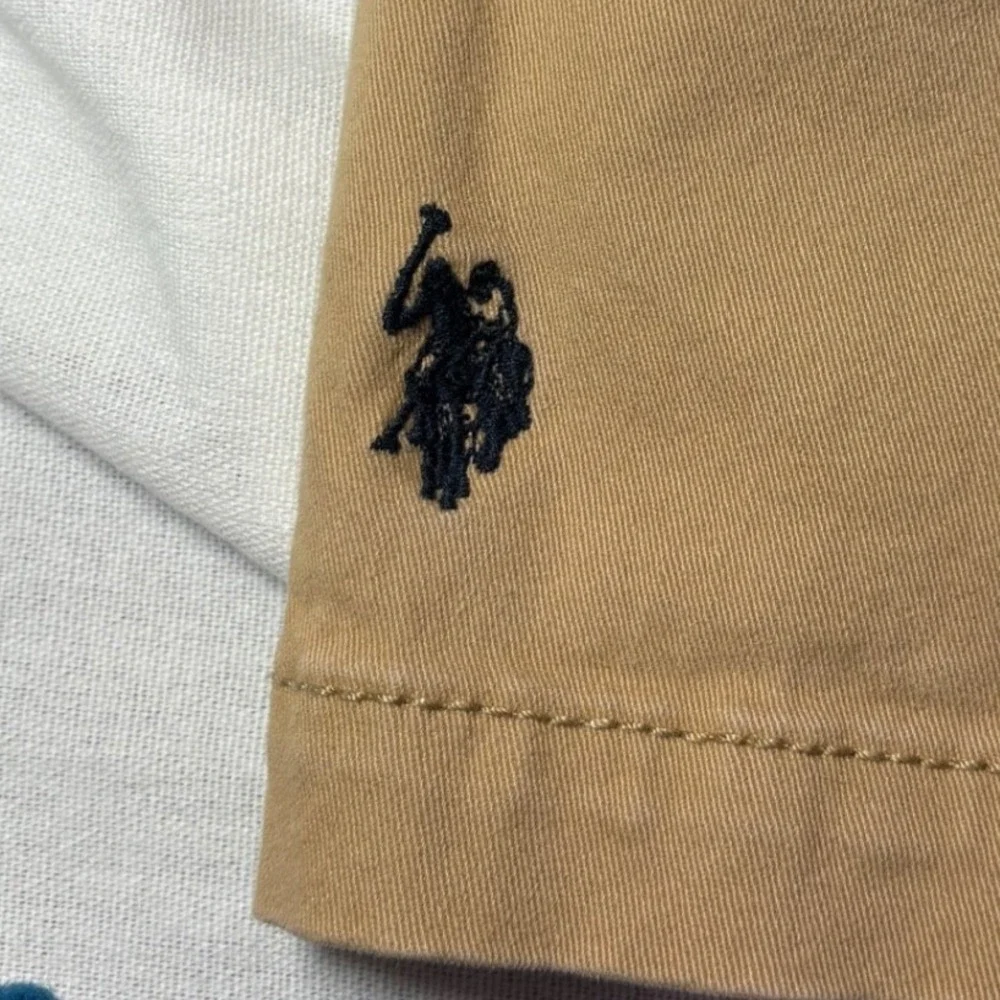 US Polo Assn Mens Khaki‎ Chino Stretch Shorts Elastic Waist Drawstring Size S